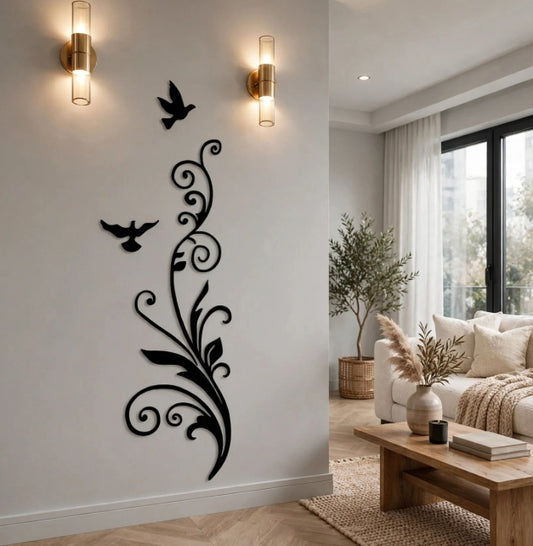 Elegant 3D Wooden Wall Decal - Creative Birds & Floral Vine Wall Sticker for Home Decoration