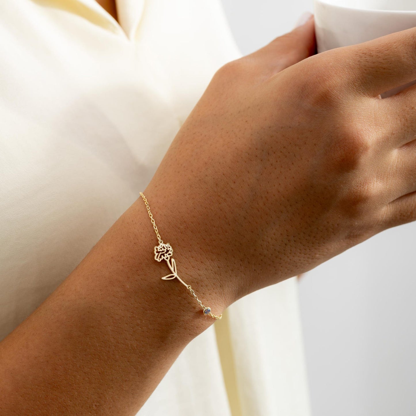 Birth Flower Bracelet with Birthstone