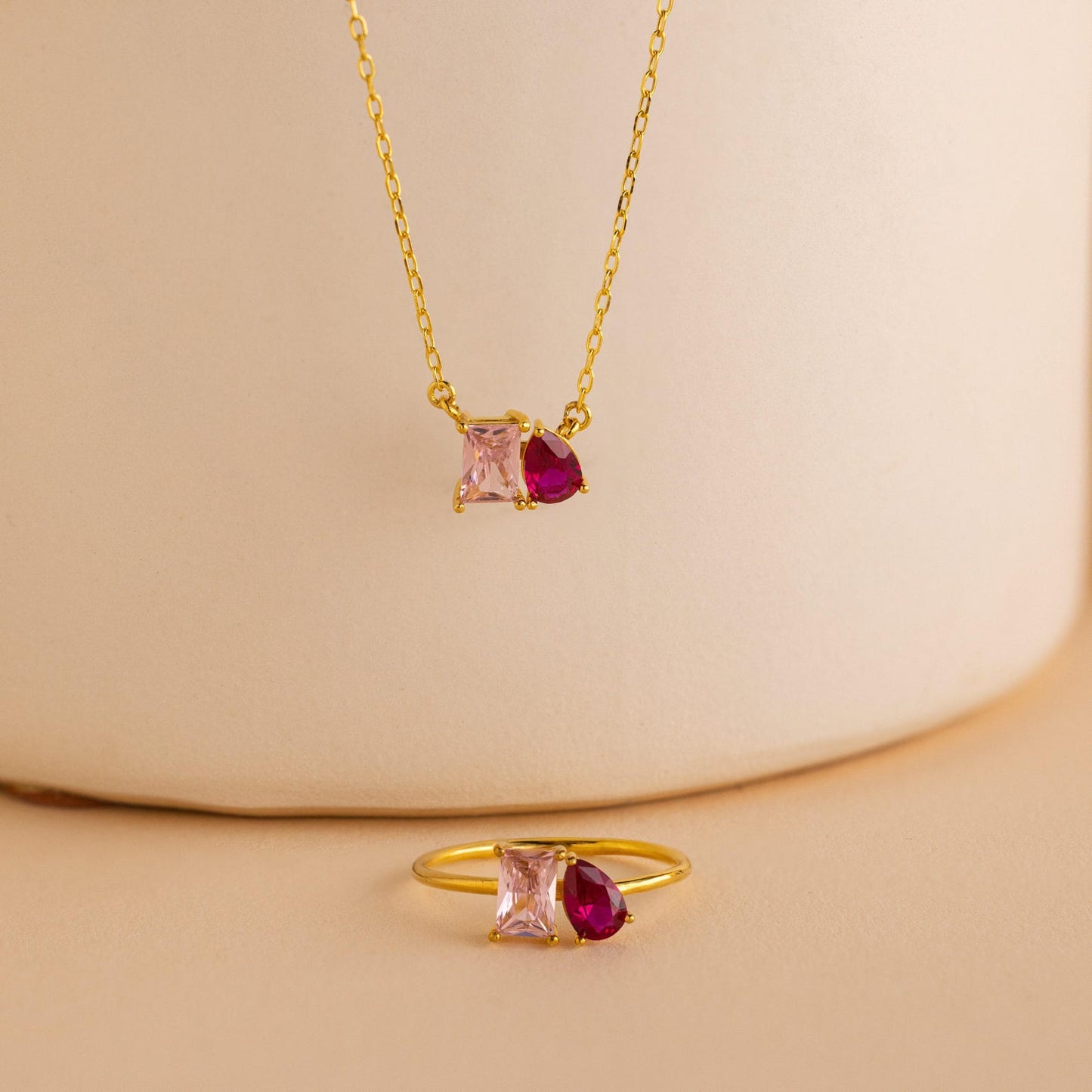 Emerald Cut & Pear Cut Gemstone Pendant