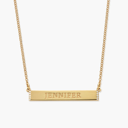ENGRAVABLE BAR NECKLACE WITH CUBIC ZIRCONIA