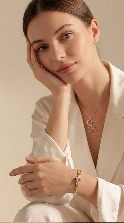 Rose Gold Cat & Heart Pendant Necklace