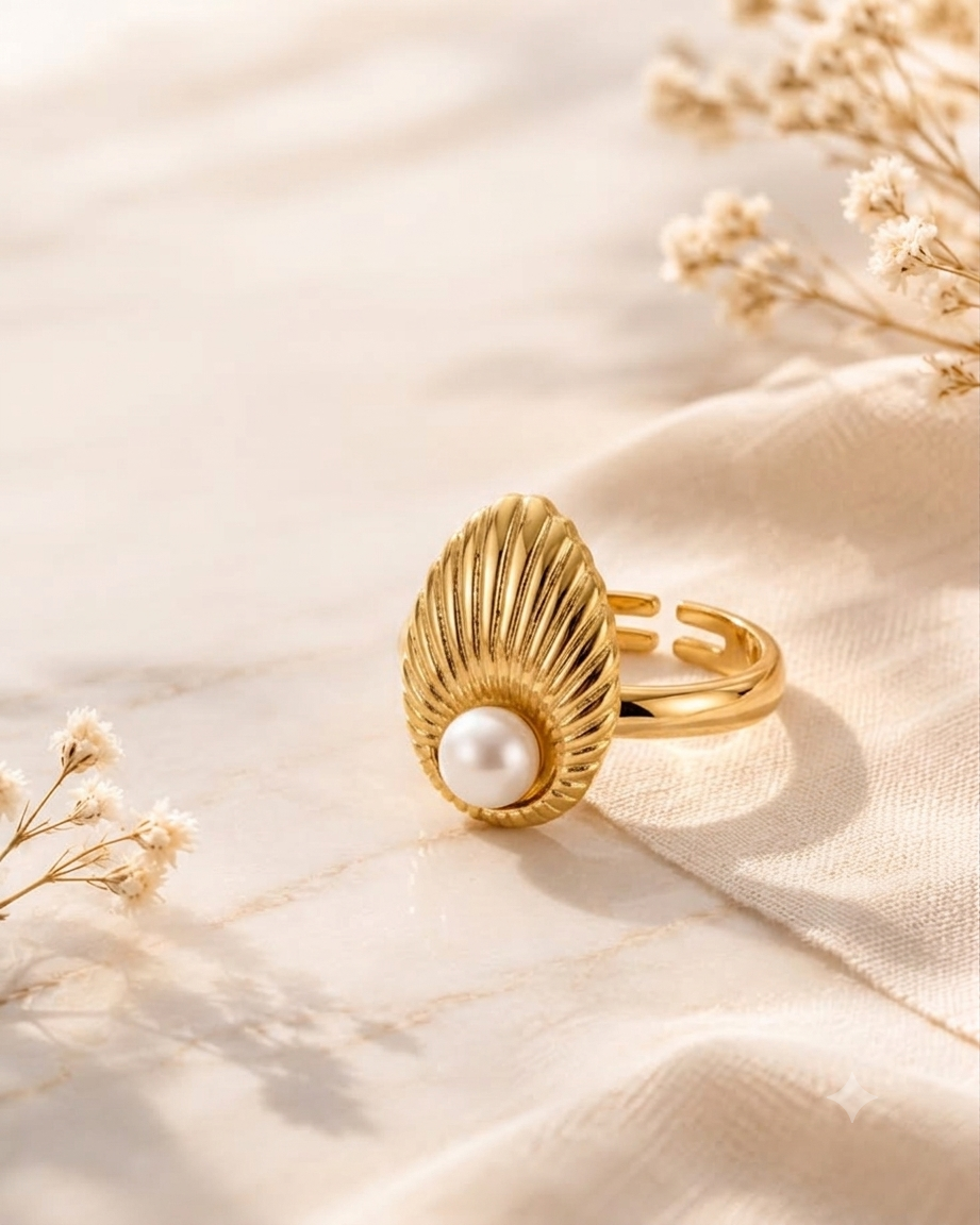 Pearl Inlay Shell Shape Ring