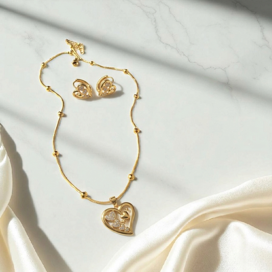 3pc Heart Shape Locket, Earrings for Girls