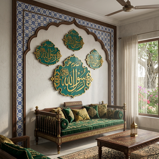 Al Masjid Al Nabawi SAW Katba Green & Gold Acrylic Wall Art