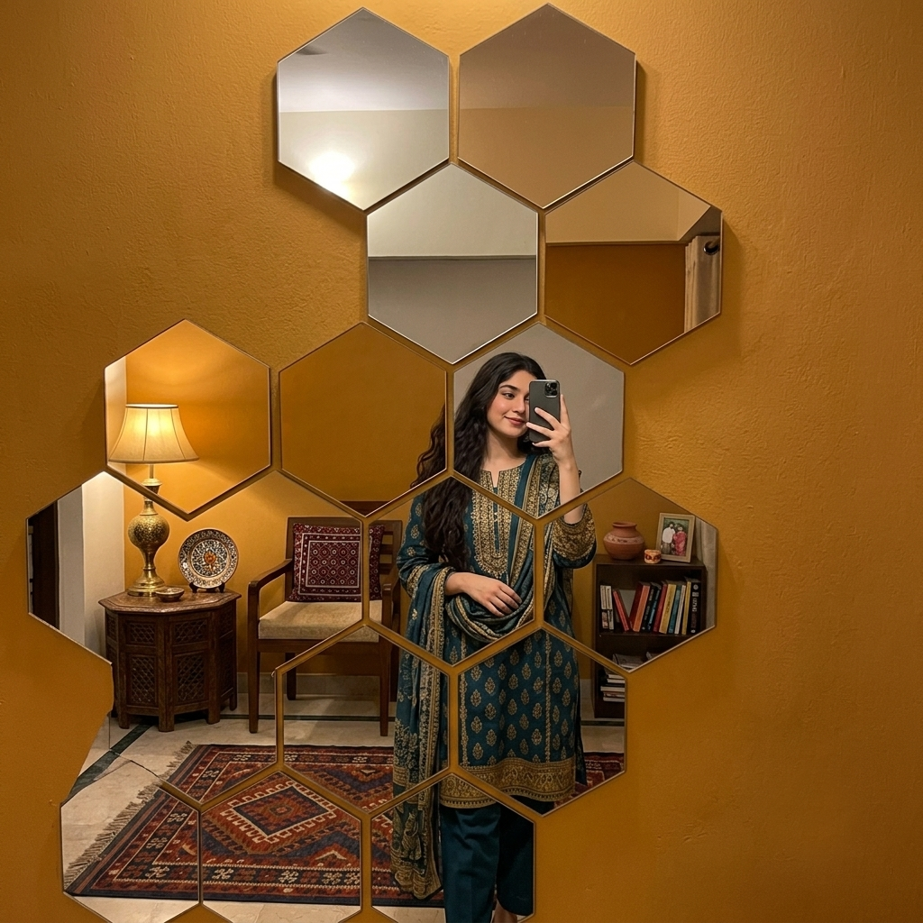 Acrylic Hexagon Mirror Set – Gold Geometric Wall Decor