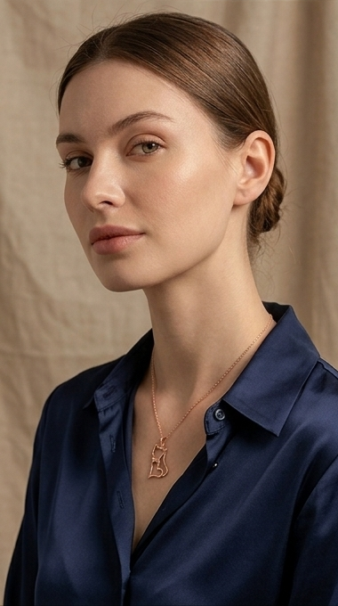 Rose Gold Cat & Heart Pendant Necklace