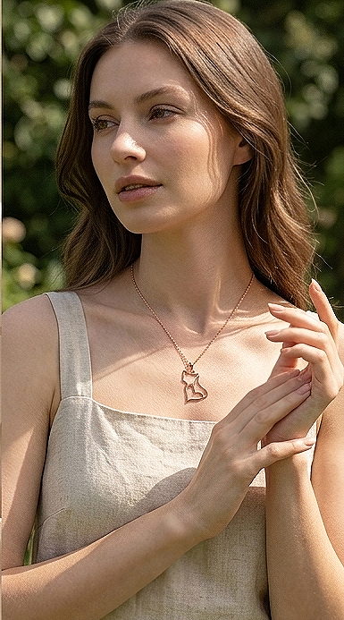 Rose Gold Cat & Heart Pendant Necklace