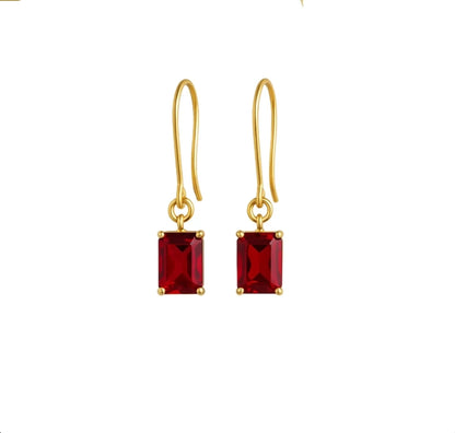 Ruby Red Emerald Cut Drop Earrings