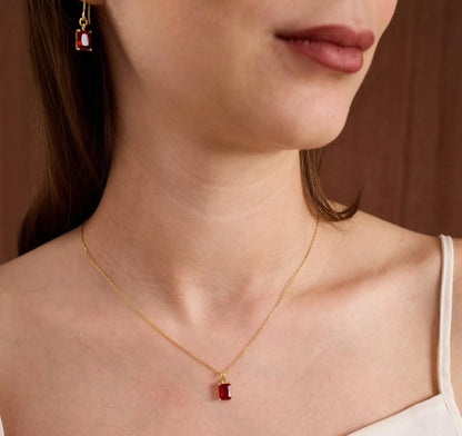 Ruby Red Emerald Cut Drop Earrings