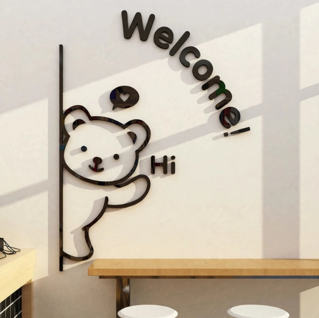Premium Panda Welcome Sign Wall Decor - Modern 3D Self-Adhesive Acrylic Wall Art