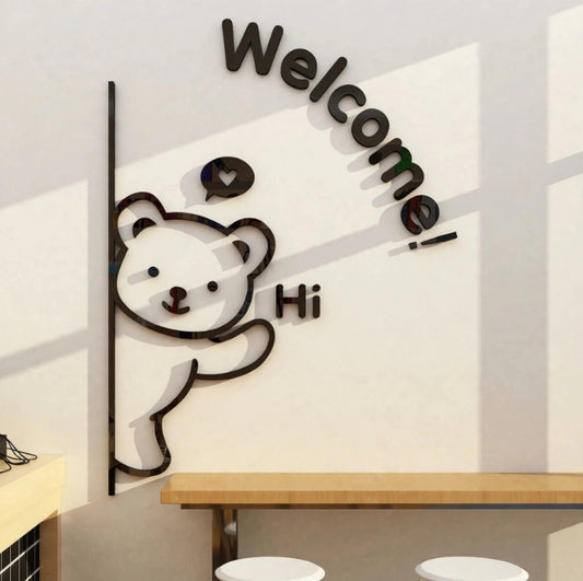 Premium Panda Welcome Sign Wall Decor - Modern 3D Self-Adhesive Acrylic Wall Art