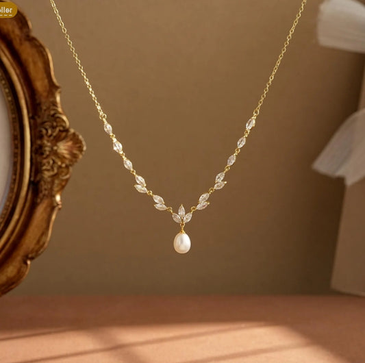 Pearl Drop Leaf Necklace