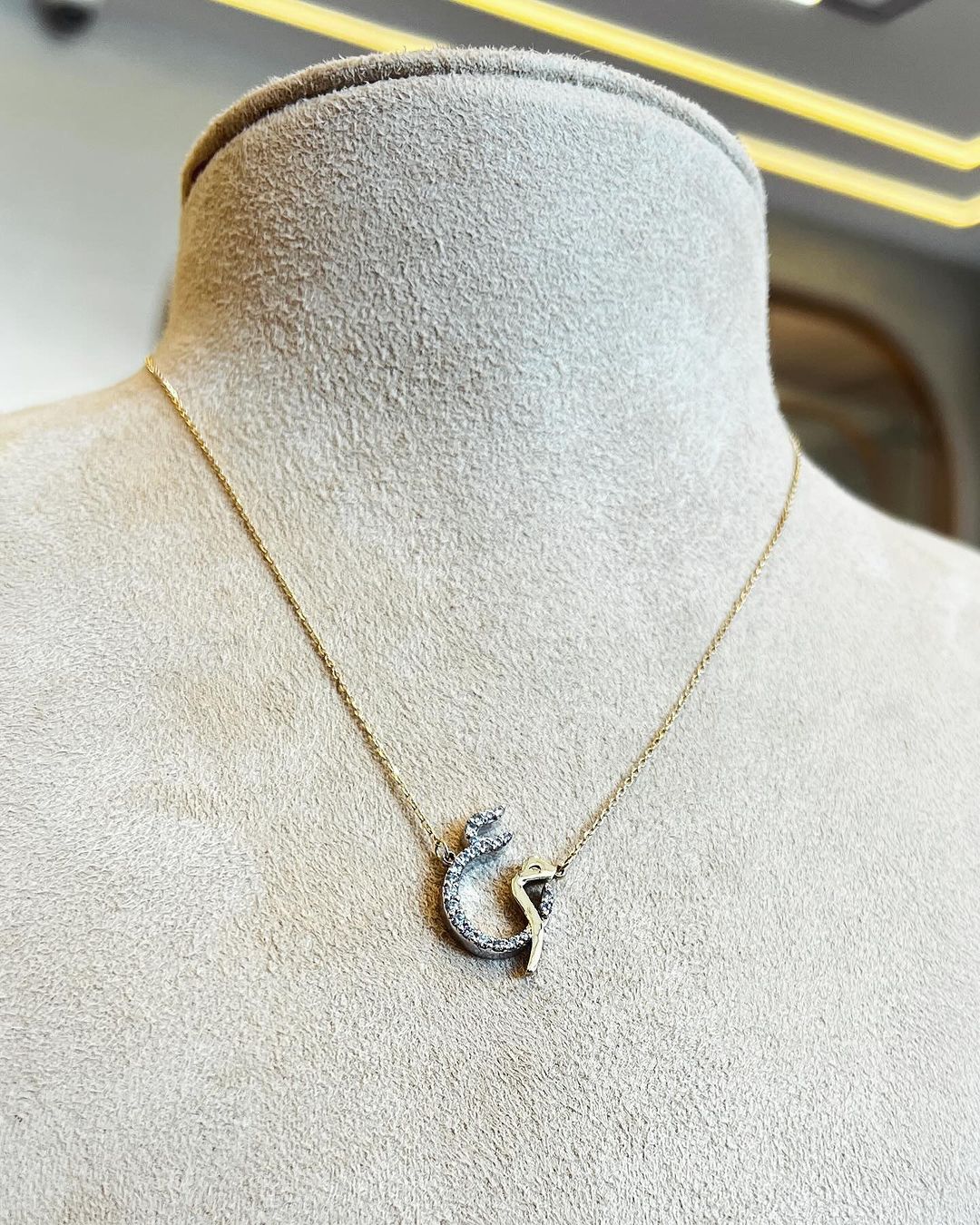 Diamond-Encrusted Letter Necklace and ring
