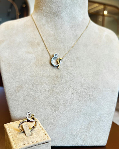 Diamond-Encrusted Letter Necklace and ring
