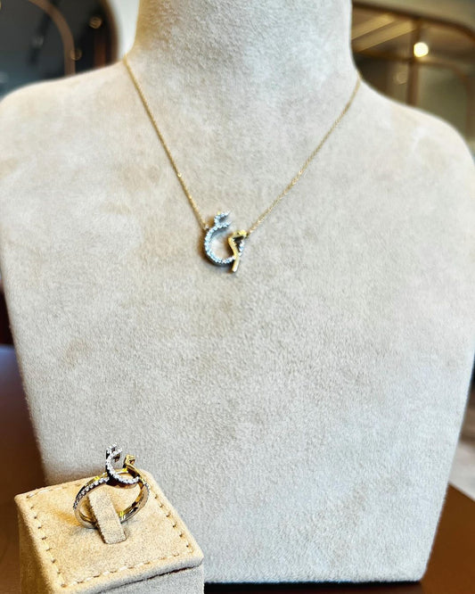 Diamond-Encrusted Letter Necklace and ring