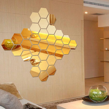 Acrylic Hexagon Mirror Set – Gold Geometric Wall Decor