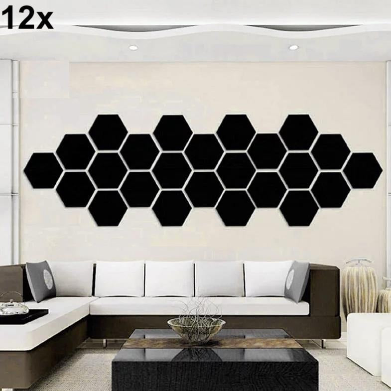 12 Acrylic Hexagon Wall Decor Black