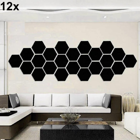 12 Acrylic Hexagon Wall Decor Black