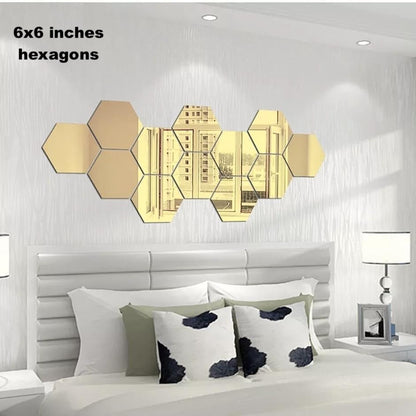 Acrylic Hexagon Mirror Set – Gold Geometric Wall Decor