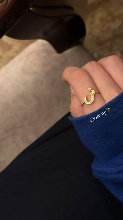 Arabic Letter Ring with Zircon