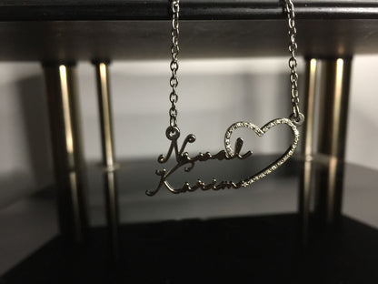 Double Name Necklace With Heart