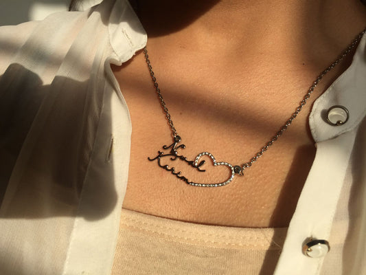 Double Name Necklace With Heart