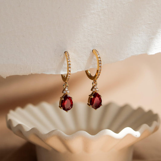 Ruby Red Teardrop Earrings