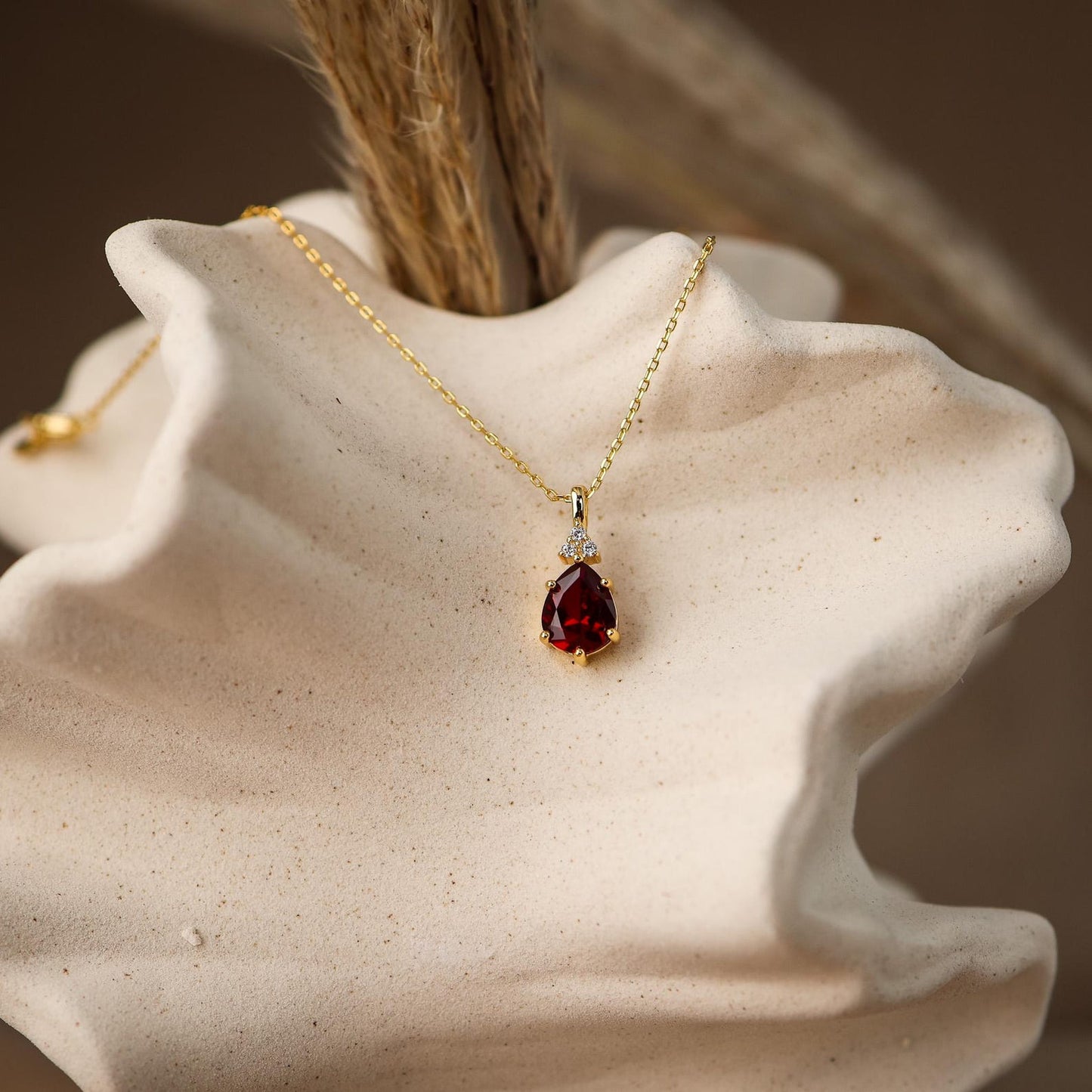 Ruby Red Teardrop Pendant Necklace