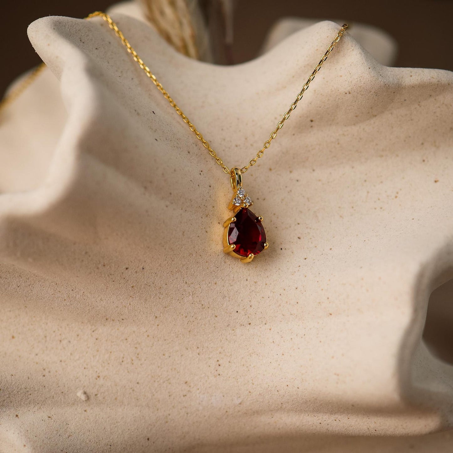Ruby Red Teardrop Pendant Necklace