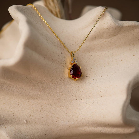 Ruby Red Teardrop Pendant Necklace