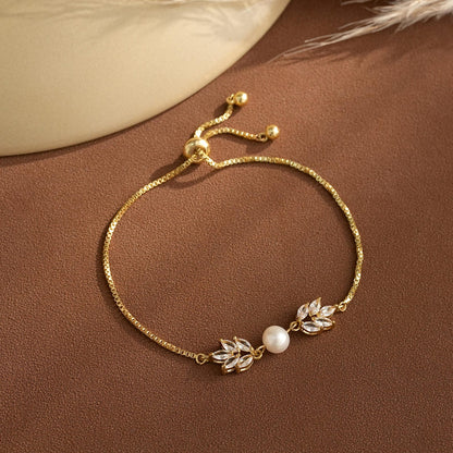 Pearl & Leaf Bracelet with Stones