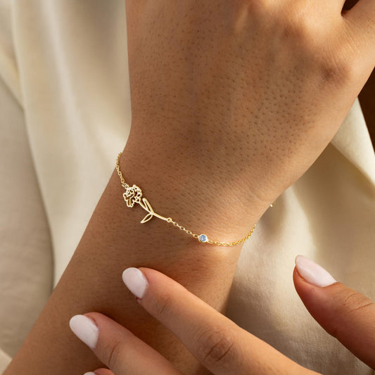 Birth Flower Bracelet with Birthstone