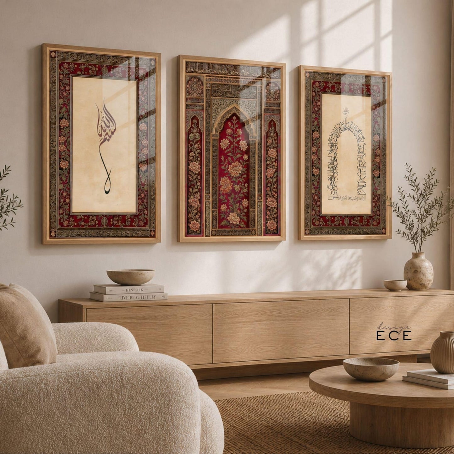 Islamic Wall Art Set, 3-Piece – Arabic Calligraphy & Oriental Pattern