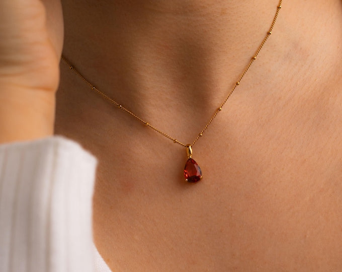 Ruby Red Teardrop Pendant Necklace