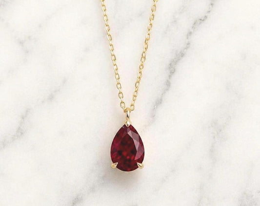 Ruby Red Teardrop Pendant Necklace