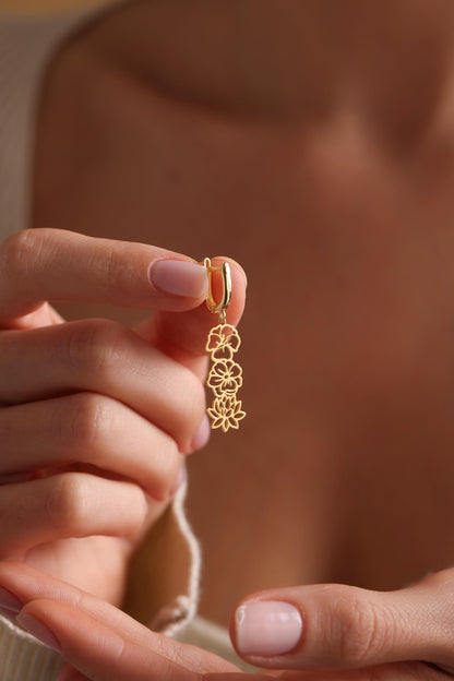 Birth Flower Charm Hoop Earrings_ 2 Set