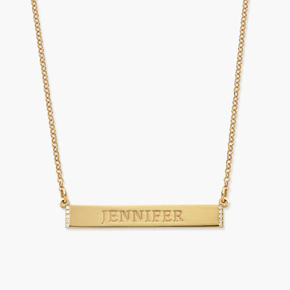 ENGRAVABLE BAR NECKLACE WITH CUBIC ZIRCONIA