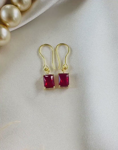 Ruby Red Emerald Cut Drop Earrings